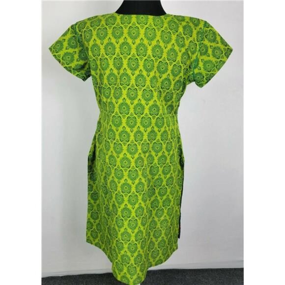 Green Boho Embroidered Tunic Dress Women XL Short Sleeve Split Neck - Picture 3 of 8